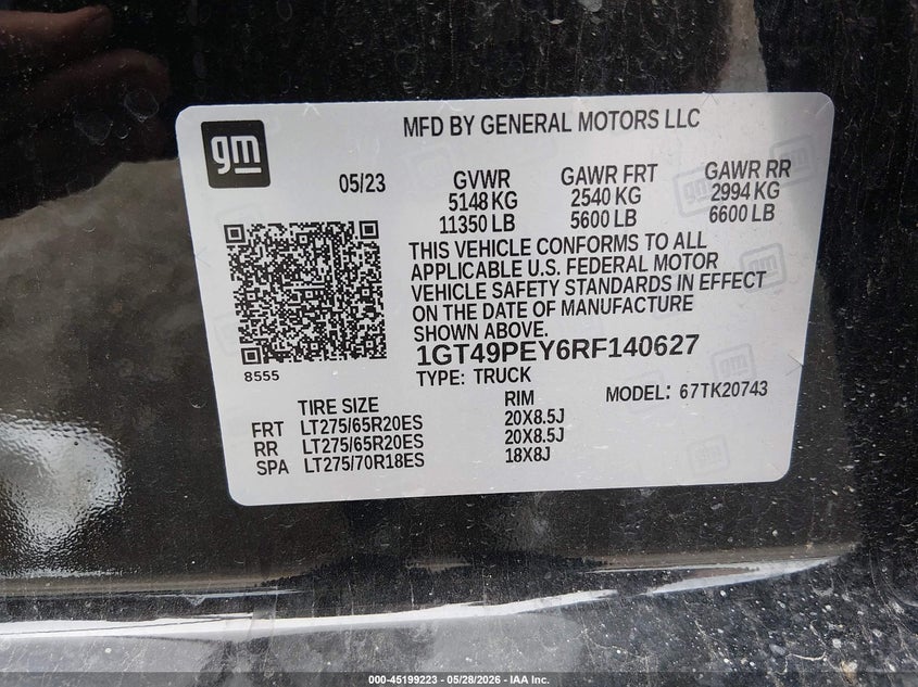 2024 Gmc SIERRA VIN 1GT49PEY6RF140627 IAAI salvage auction — RIGHT SIDE, Salvage Title, sold $18,100 on 2026-07-28 (photo 9)