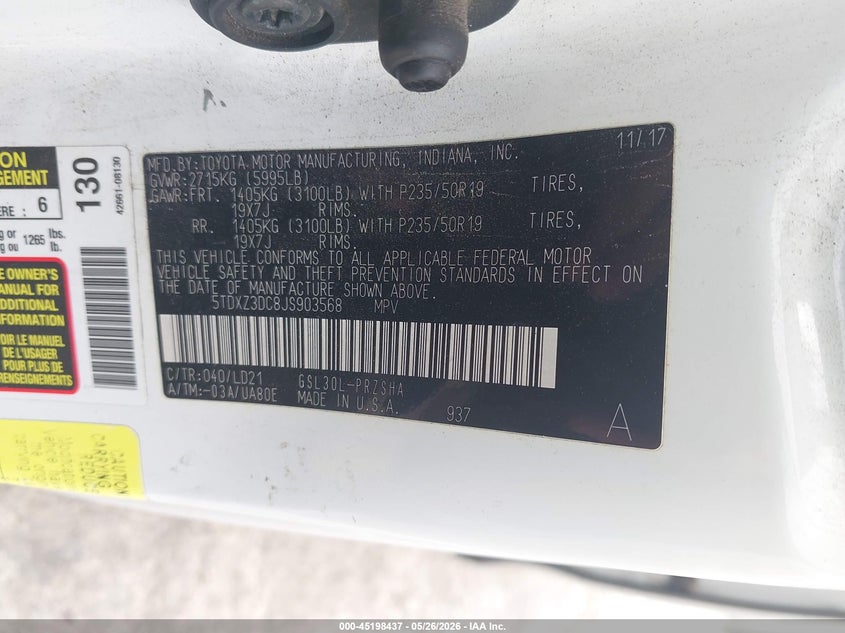 2018 Toyota Sienna VIN 5TDXZ3DC8JS903568 IAAI salvage auction — RIGHT SIDE, Salvage (California), sold $4,050 on 2026-07-08 (photo 9)