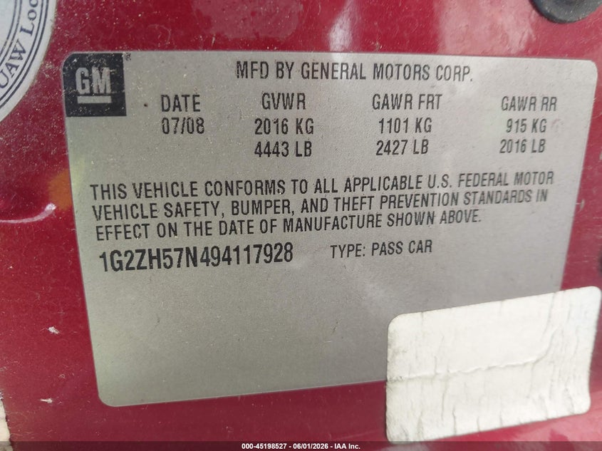 2009 Pontiac G6 VIN 1G2ZH57N494117928 IAAI salvage auction — SIDE, Salvage (Mississippi), sold $375 on 2026-07-31 (photo 9)