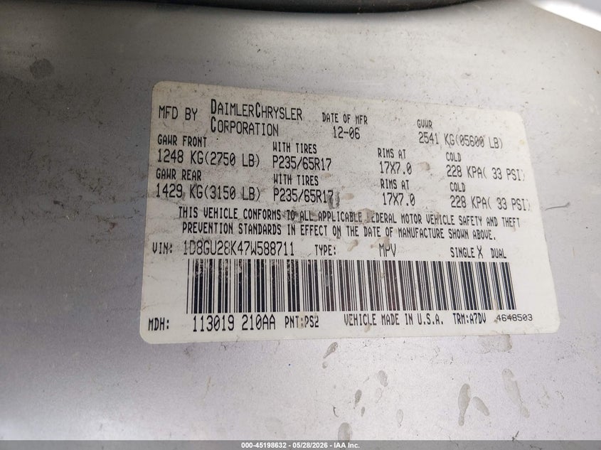 2007 Dodge Nitro VIN 1D8GU28K47W588711 IAAI salvage auction — LEFT FRONT, Salvage (North Carolina), sold $400 on 2026-07-08 (photo 9)