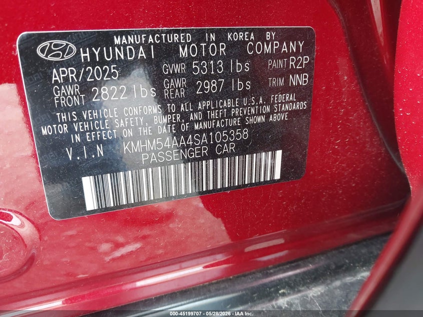 2025 Hyundai Ioniq 6 VIN KMHM54AA4SA105358 IAAI salvage auction — FRONT END, Salvage Title, sold $15,200 on 2026-08-11 (photo 9)