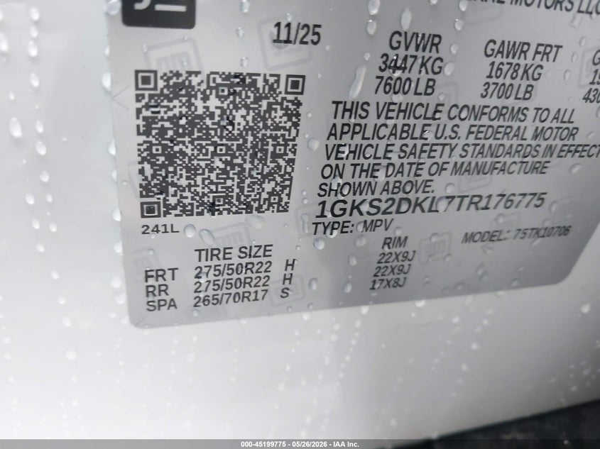 2026 Gmc Yukon VIN 1GKS2DKL7TR176775 IAAI salvage auction — RIGHT FRONT, Salvage (North Carolina), sold $40,250 on 2026-07-30 (photo 9)