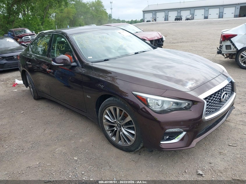 2018 Infiniti Q50 VIN JN1EV7ARXJM437482 IAAI salvage auction — FRONT END, Clear (Indiana), sold $4,200 on 2026-07-08 (photo 1)