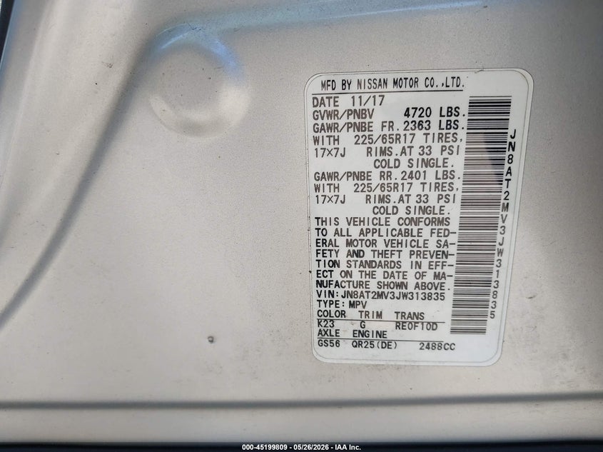 2018 Nissan Rogue VIN JN8AT2MV3JW313835 IAAI salvage auction — LEFT FRONT, Salvage (Massachusetts), sold $3,250 on 2026-07-25 (photo 9)