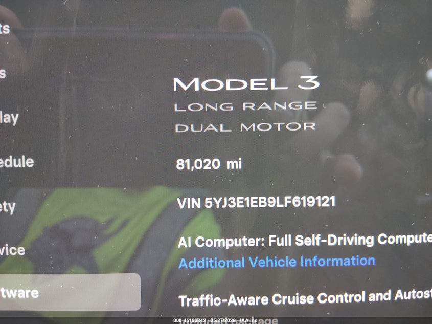 2020 Tesla Model 3 VIN 5YJ3E1EB9LF619121 IAAI salvage auction — REAR END, Clear (Tennessee), sold $7,300 on 2026-07-30 (photo 7)