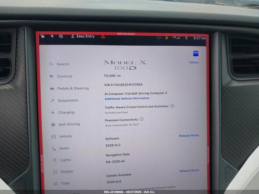 2018 Tesla Model x VIN 5YJXCBE20JF137955 IAAI salvage auction — RIGHT FRONT, Salvage Title, sold $9,200 on 2026-07-30 (photo 7)