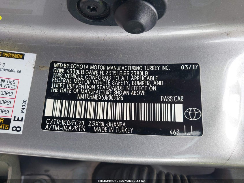 2018 Toyota C-hr VIN NMTKHMBX5JR005386 IAAI salvage auction — REAR END, Salvage Title, sold $4,100 on 2026-07-08 (photo 9)