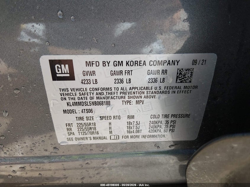 2022 Buick Encore gx VIN KL4MMDSL5NB068188 IAAI salvage auction — RIGHT FRONT, Salvage Title, sold $2,900 on 2026-07-28 (photo 9)