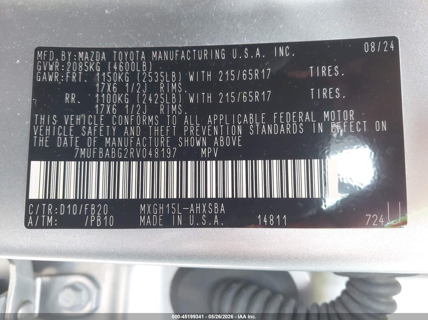 2024 Toyota Corolla cross VIN 7MUFBABG2RV048197 IAAI salvage auction — FRONT END, Salvage Title, sold $7,400 on 2026-07-23 (photo 9)