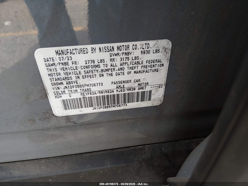 2023 Nissan Ariya VIN JN1DF0BB5PM706773 IAAI salvage auction — RIGHT REAR, Salvage (Colorado), sold $12,000 on 2026-07-30 (photo 9)