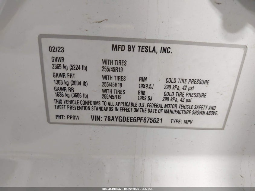 2023 Tesla Model y VIN 7SAYGDEE6PF675621 IAAI salvage auction — SUSPENSION, Salvage (North Dakota), sold $8,900 on 2026-07-24 (photo 9)