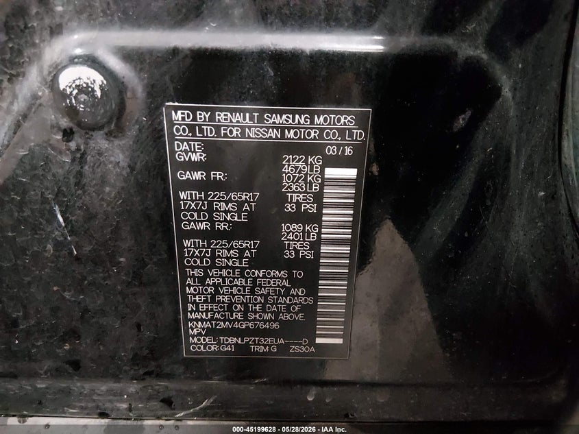 2016 Nissan Rogue VIN KNMAT2MV4GP676496 IAAI salvage auction — FRONT END, Salvage Title, sold $1,050 on 2026-07-07 (photo 9)