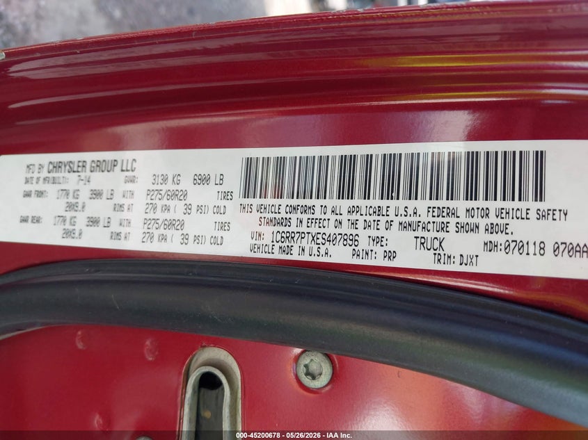 2014 Ram 1500 VIN 1C6RR7PTXES407896 IAAI salvage auction — LEFT & RIGHT, Clear (Oklahoma), sold $25 on 2026-07-29 (photo 9)
