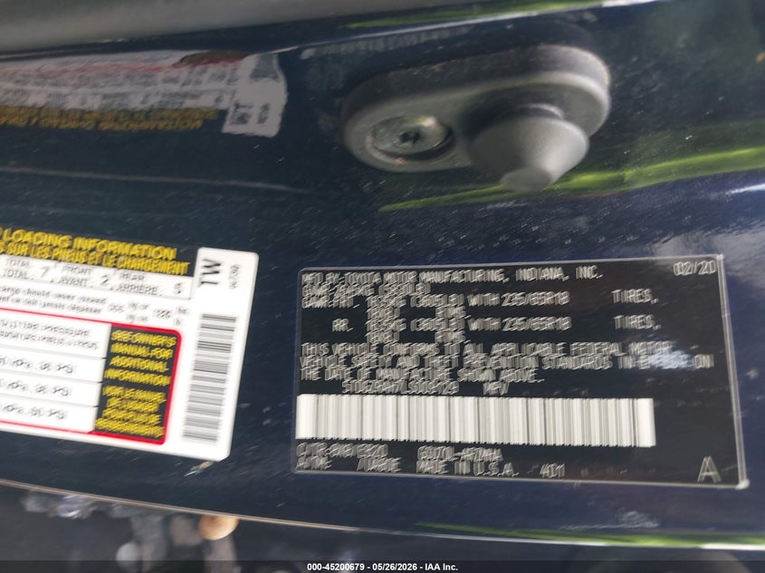 2020 Toyota Highlander VIN 5TDGZRAH7LS009129 IAAI salvage auction — ROLLOVER, Salvage Title, sold $25 on 2026-07-29 (photo 9)