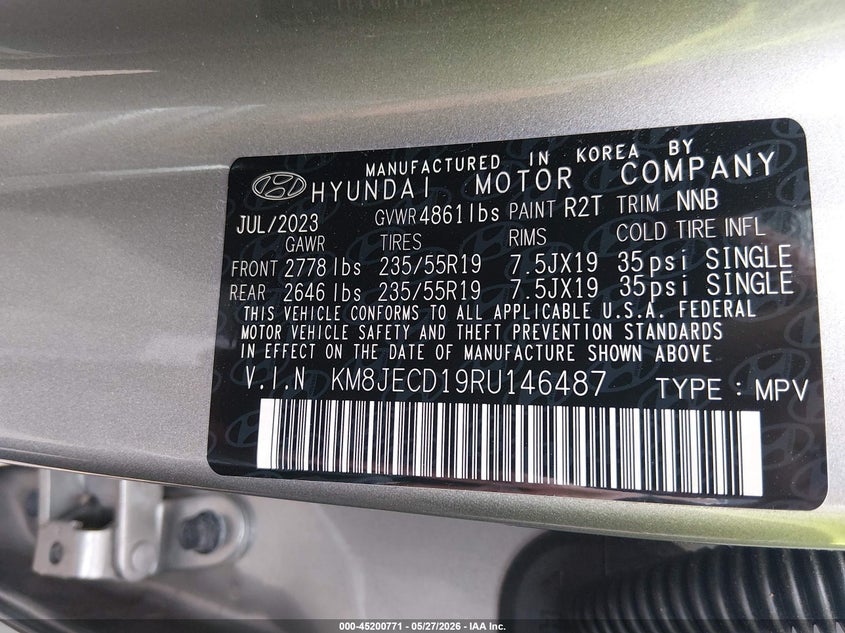 2024 Hyundai Tucson VIN KM8JECD19RU146487 IAAI salvage auction — REAR END, Salvage (Massachusetts), sold $11,950 on 2026-07-07 (photo 9)