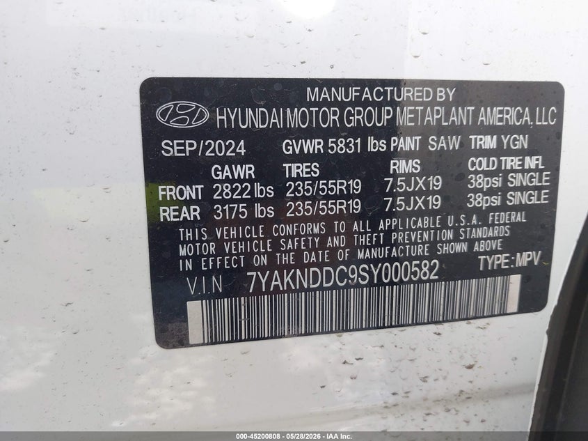 2025 Hyundai Ioniq 5 VIN 7YAKNDDC9SY000582 IAAI salvage auction — REAR END, Salvage Title, sold $15,000 on 2026-07-22 (photo 9)
