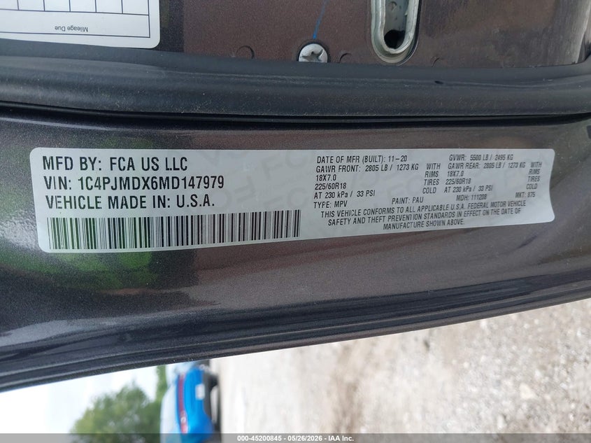2021 Jeep Cherokee VIN 1C4PJMDX6MD147979 IAAI salvage auction — HAIL, Clear (Missouri), sold $4,025 on 2026-08-23 (photo 9)