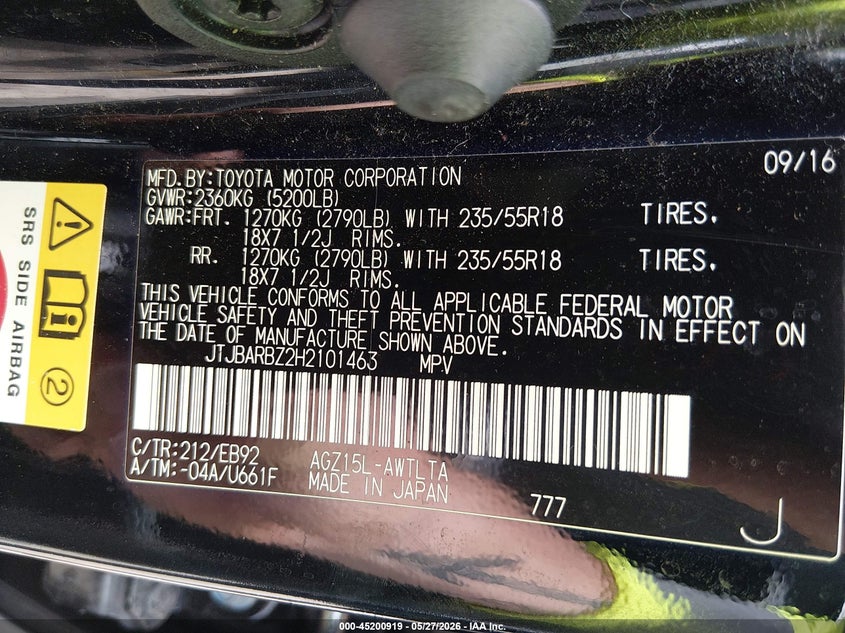 2017 Lexus Nx VIN JTJBARBZ2H2101463 IAAI salvage auction — FRONT END, Clear (Oklahoma), sold $7,100 on 2026-08-01 (photo 9)