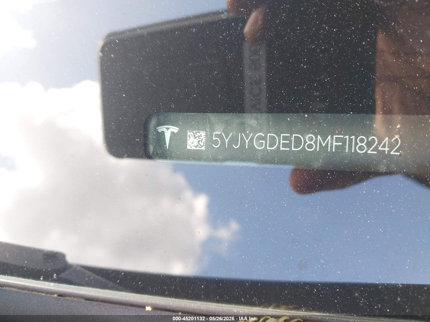 2021 Tesla Model y VIN 5YJYGDED8MF118242 IAAI salvage auction — LEFT SIDE, Certificate Of Destruction (Florida), sold $3,100 on 2026-07-20 (photo 9)