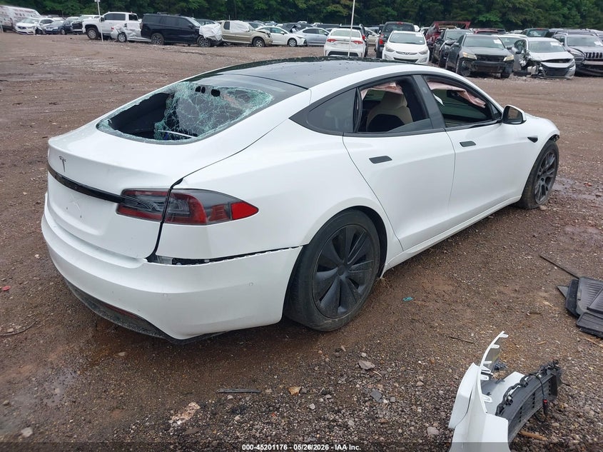 2021 Tesla Model s VIN 5YJSA1E52MF443256 IAAI salvage auction — FRONT & REAR, Salvage (Alabama), sold $5,600 on 2026-07-12 (photo 4)