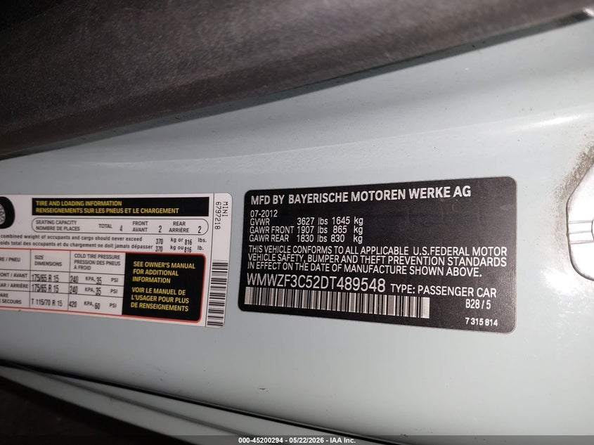 2013 Mini Clubman VIN WMWZF3C52DT489548 IAAI salvage auction — LEFT FRONT, Salvage Title, sold $1,200 on 2026-08-13 (photo 9)