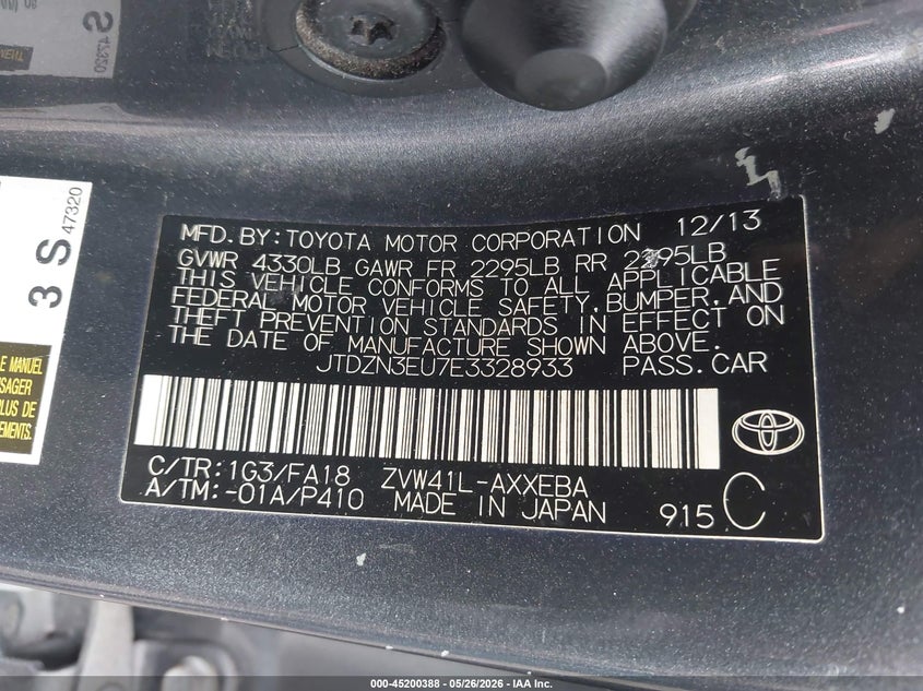 2014 Toyota Prius v VIN JTDZN3EU7E3328933 IAAI salvage auction — LEFT FRONT, Salvage - Greater Than 75% (Maryland), sold $775 on 2026-07-09 (photo 9)
