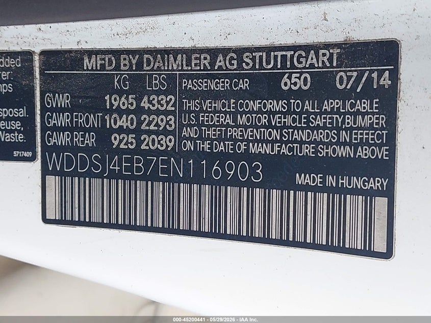 2014 Mercedes-benz Cla-klasse VIN WDDSJ4EB7EN116903 IAAI salvage auction — REPOSSESSION, Salvage Title, sold $500 on 2026-07-09 (photo 9)