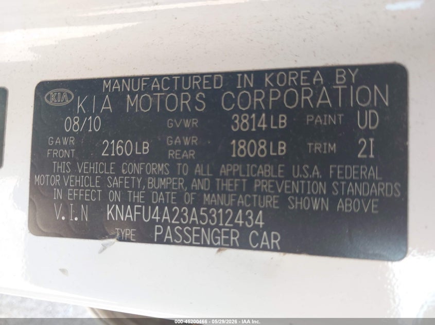 2010 Kia Forte VIN KNAFU4A23A5312434 IAAI salvage auction — REAR END, Nrc Lienholder Repossession Paperwork (Texas), sold $425 on 2026-07-16 (photo 9)