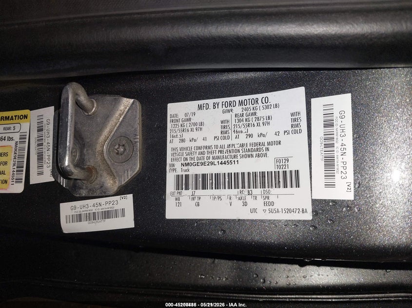 2020 Ford Transit connect VIN NM0GE9E29L1445511 IAAI salvage auction — NORMAL WEAR, Sf97 (Illinois), sold $11,975 on 2026-07-20 (photo 9)
