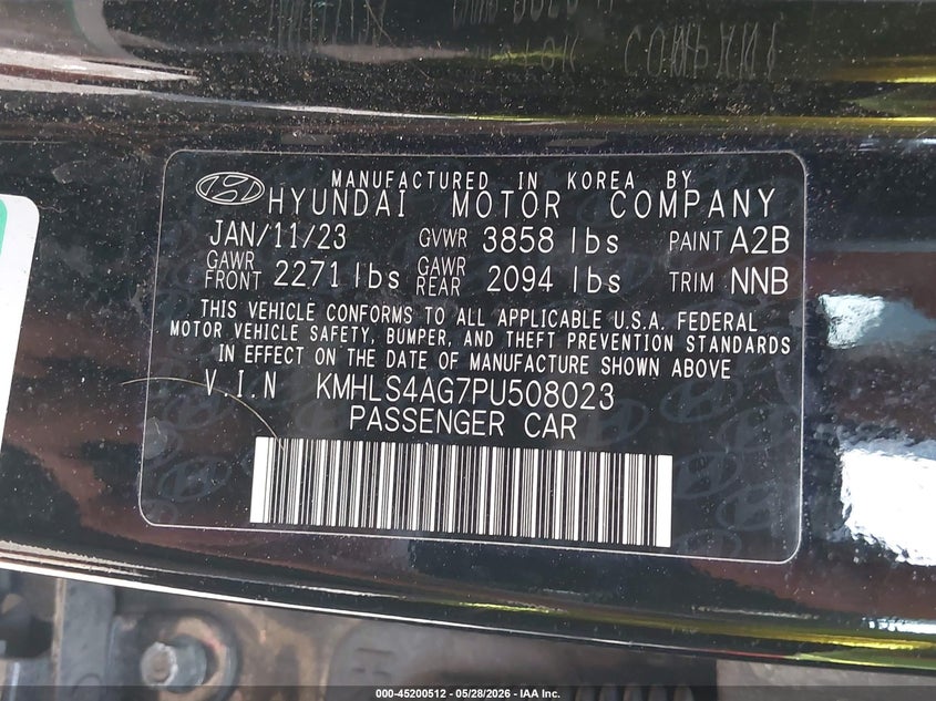 2023 Hyundai Elantra VIN KMHLS4AG7PU508023 IAAI salvage auction — RIGHT FRONT, Salvage Title, sold $4,050 on 2026-07-22 (photo 9)