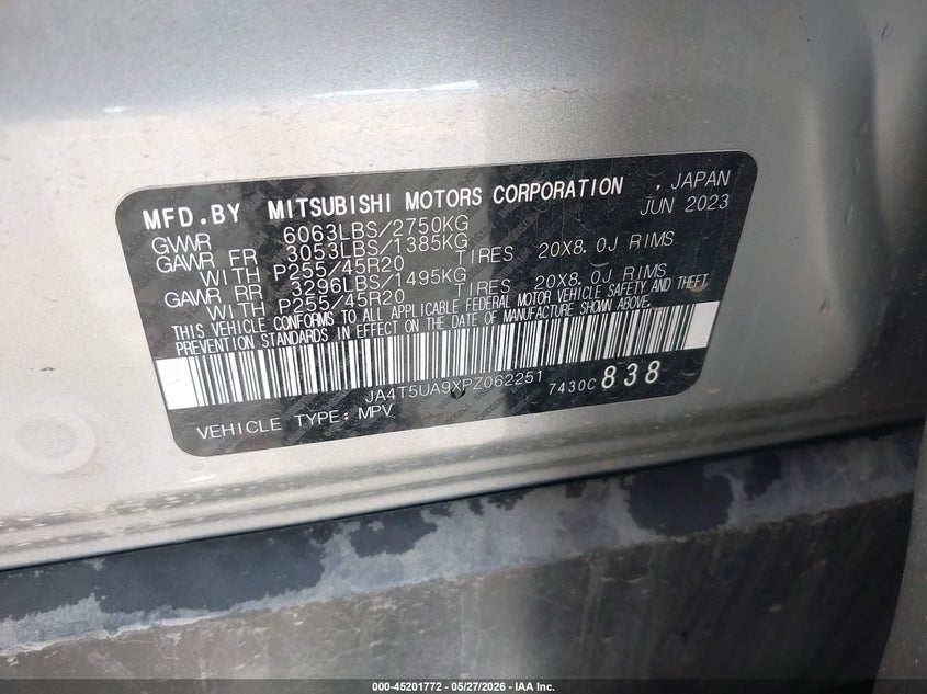 2023 Mitsubishi Outlander VIN JA4T5UA9XPZ062251 IAAI salvage auction — FRONT END, Salvage (Oregon), sold $15,200 on 2026-07-05 (photo 9)