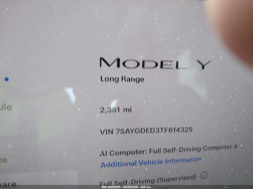 2026 Tesla Model y VIN 7SAYGDED3TF614325 IAAI salvage auction — FRONT END, Salvage Certificate (California), sold $19,550 on 2026-07-08 (photo 7)