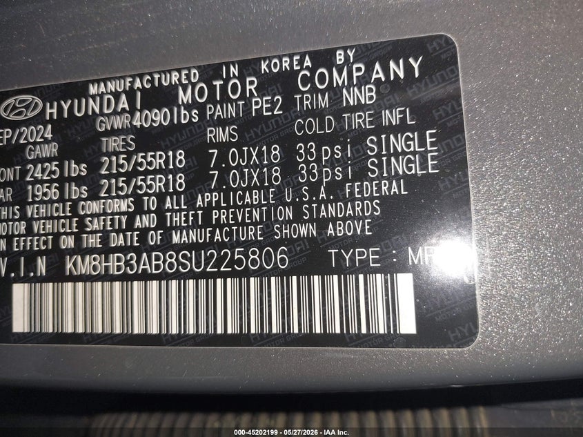 2025 Hyundai Kona VIN KM8HB3AB8SU225806 IAAI salvage auction — FRONT END, Salvage Title, sold $8,850 on 2026-07-07 (photo 9)