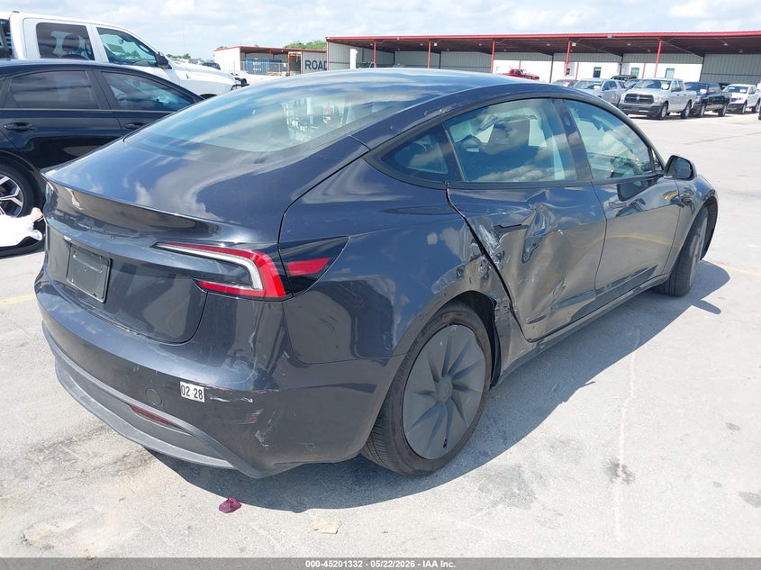 2025 Tesla Model 3 VIN 5YJ3E1EA9SF132975 IAAI salvage auction — RIGHT REAR, Salvage (Texas), sold $10,300 on 2026-07-30 (photo 4)