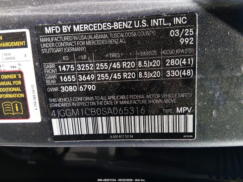 2025 Mercedes-benz Eqe VIN 4JGGM1CB0SA065316 IAAI salvage auction — UNDERCARRIAGE, Salvage (California), sold $21,225 on 2026-07-16 (photo 9)
