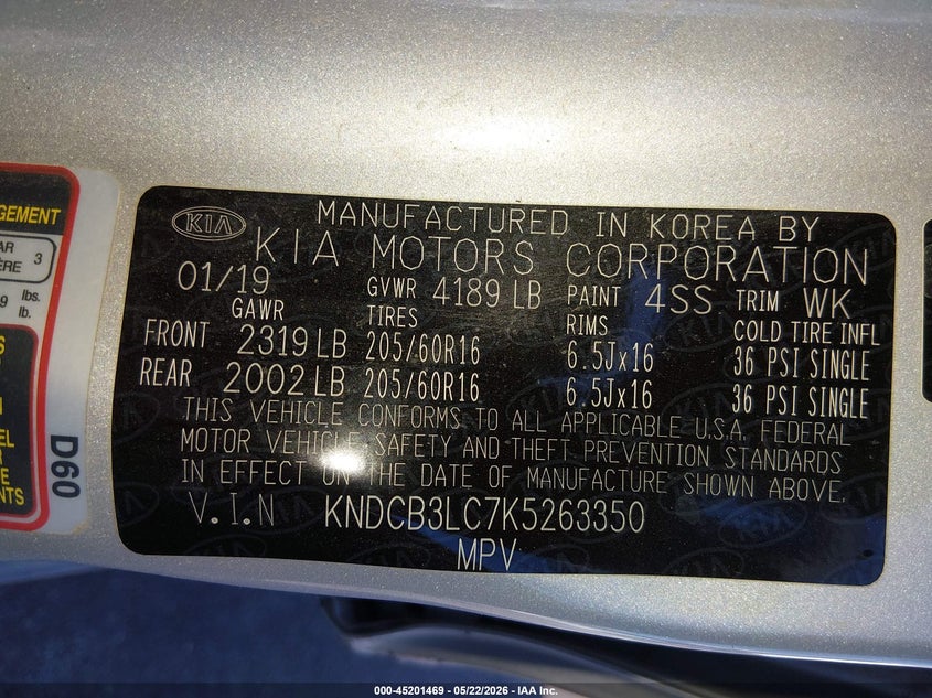 2019 Kia Niro VIN KNDCB3LC7K5263350 IAAI salvage auction — LEFT SIDE, Salvage (Nevada), sold $1,400 on 2026-07-17 (photo 9)