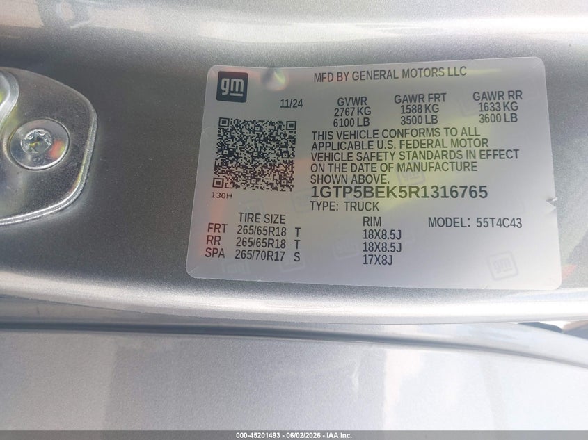 2024 Gmc Canyon VIN 1GTP5BEK5R1316765 IAAI salvage auction — FRONT END, Salvage Title, sold $14,500 on 2026-07-22 (photo 9)
