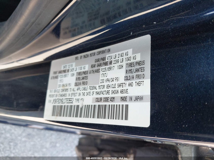 2020 Mazda Cx-5 VIN JM3KFBCM9L0763552 IAAI salvage auction — LEFT FRONT, Salvage (Iowa), sold $5,250 on 2026-07-14 (photo 9)