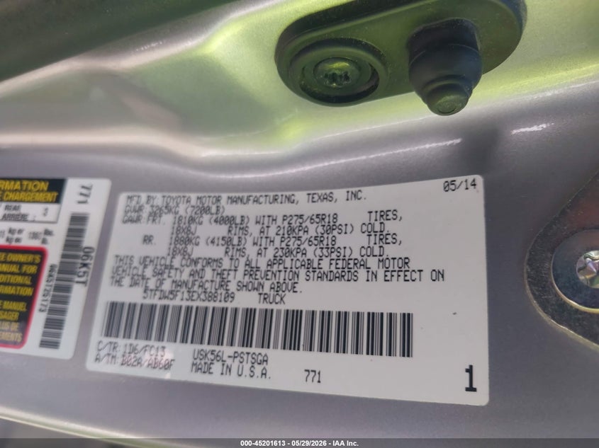 2014 Toyota Tundra VIN 5TFDW5F13EX388109 IAAI salvage auction — SIDE, Salvage Title, sold $8,300 on 2026-07-08 (photo 9)