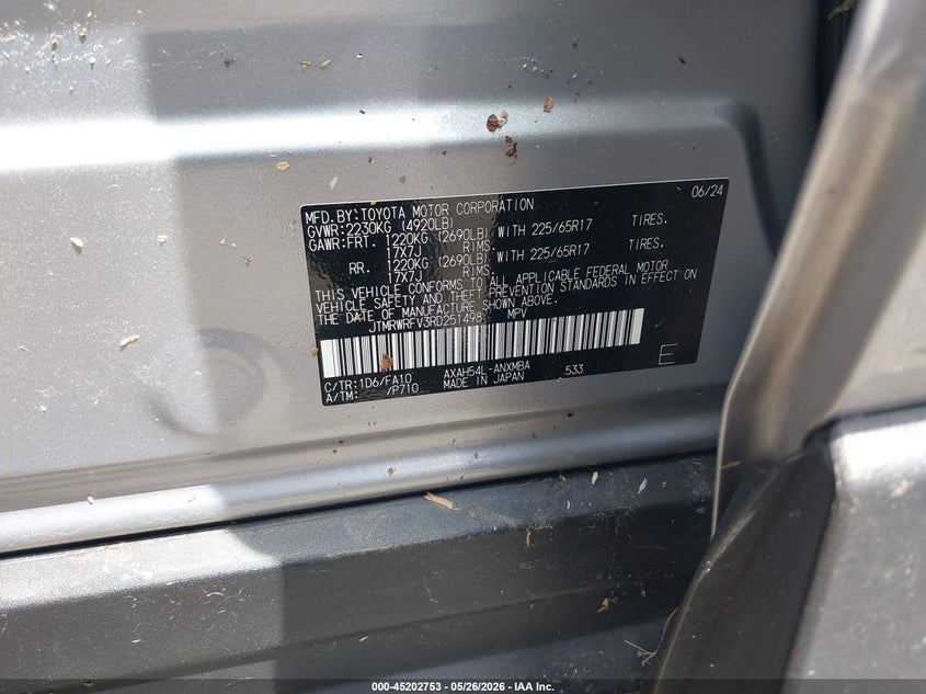 2024 Toyota Rav 4 VIN JTMRWRFV3RD251498 IAAI salvage auction — FRONT END, Mv-907A (New York), sold $13,600 on 2026-07-21 (photo 9)