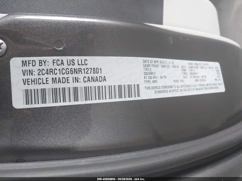 2022 Chrysler Voyager VIN 2C4RC1CG6NR127801 IAAI salvage auction — NORMAL WEAR, Sf97 (Texas), sold $14,800 on 2026-07-07 (photo 9)