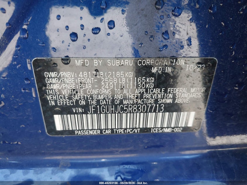 2024 Subaru Impreza VIN JF1GUHJC5R8307713 IAAI salvage auction — RIGHT SIDE, Salvage Title, sold $5,225 on 2026-07-15 (photo 9)