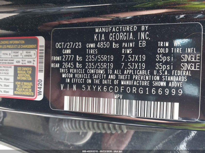 2024 Kia Sportage VIN 5XYK6CDF0RG166999 IAAI salvage auction — FRONT END, Salvage (Indiana), sold $4,550 on 2026-07-28 (photo 9)