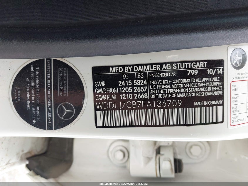 2015 Mercedes-benz Cls-klasse amg VIN WDDLJ7GB7FA136709 IAAI salvage auction — Mechanical, Clear (New Hampshire), sold $3,750 on 2026-06-10 (photo 9)