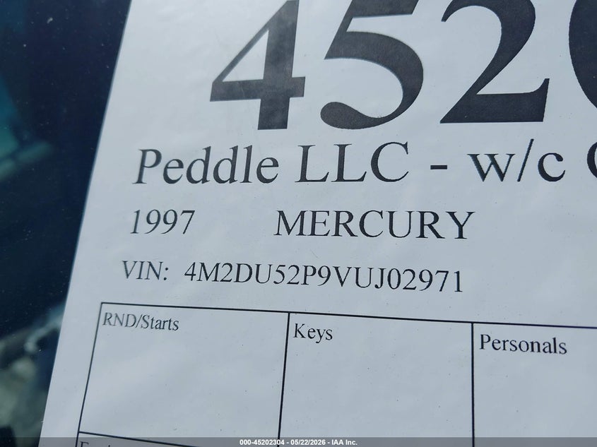 1997 Mercury Mountaineer VIN 4M2DU52P9VUJ02971 IAAI salvage auction — NORMAL WEAR, Clear - Dealer Only (California), sold $375 on 2026-07-06 (photo 9)