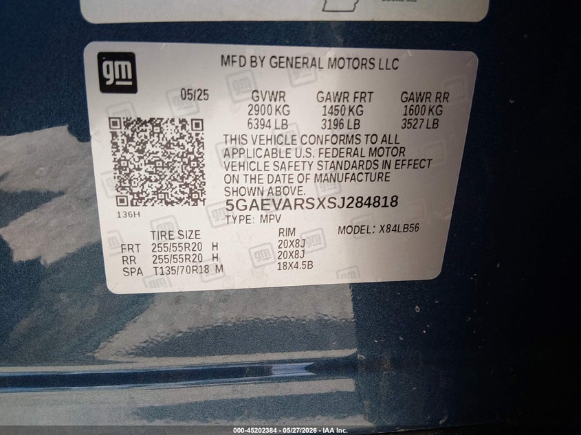 2025 Buick Enclave VIN 5GAEVARSXSJ284818 IAAI salvage auction — HAIL, Salvage Title, sold $18,550 on 2026-07-27 (photo 9)