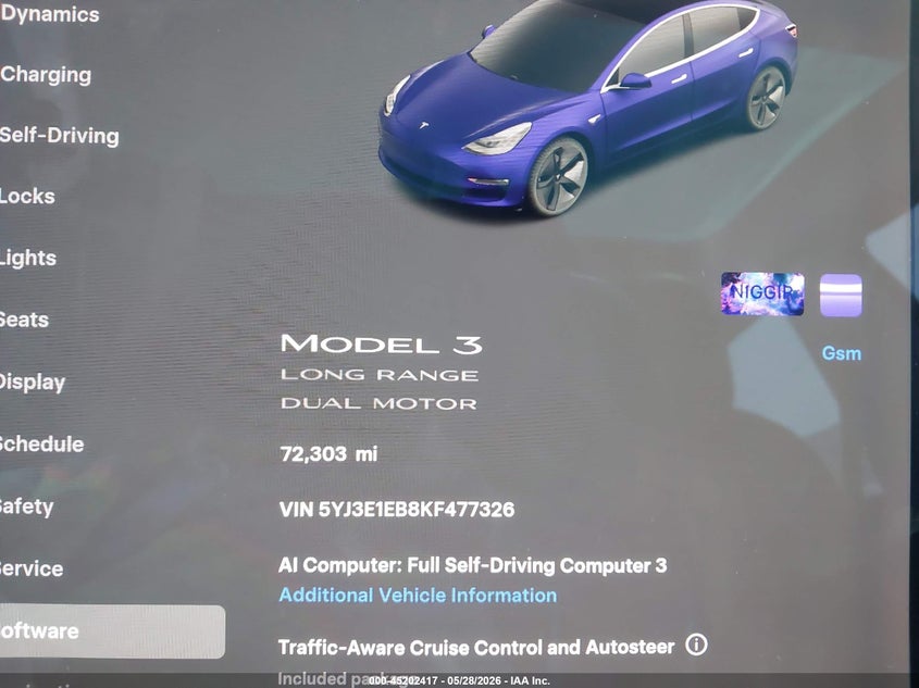 2019 Tesla Model 3 VIN 5YJ3E1EB8KF477326 IAAI salvage auction — FRONT END, Salvage Title, sold $4,300 on 2026-07-13 (photo 7)