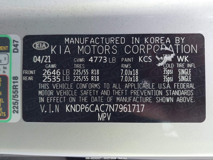 2022 Kia Sportage VIN KNDP6CAC7N7961717 IAAI salvage auction — FRONT END, Salvage Title, sold $4,700 on 2026-07-09 (photo 9)