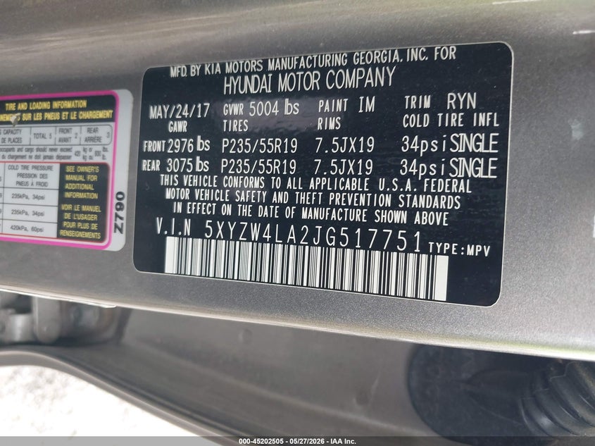 2018 Hyundai Santa fe VIN 5XYZW4LA2JG517751 IAAI salvage auction — RIGHT FRONT, Salvage Title, sold $3,350 on 2026-07-07 (photo 9)