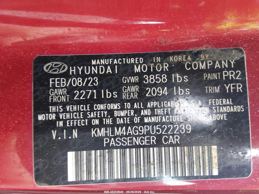 2023 Hyundai Elantra VIN KMHLM4AG9PU522239 IAAI salvage auction — RIGHT SIDE, Salvage (South Carolina), sold $2,550 on 2026-07-28 (photo 9)